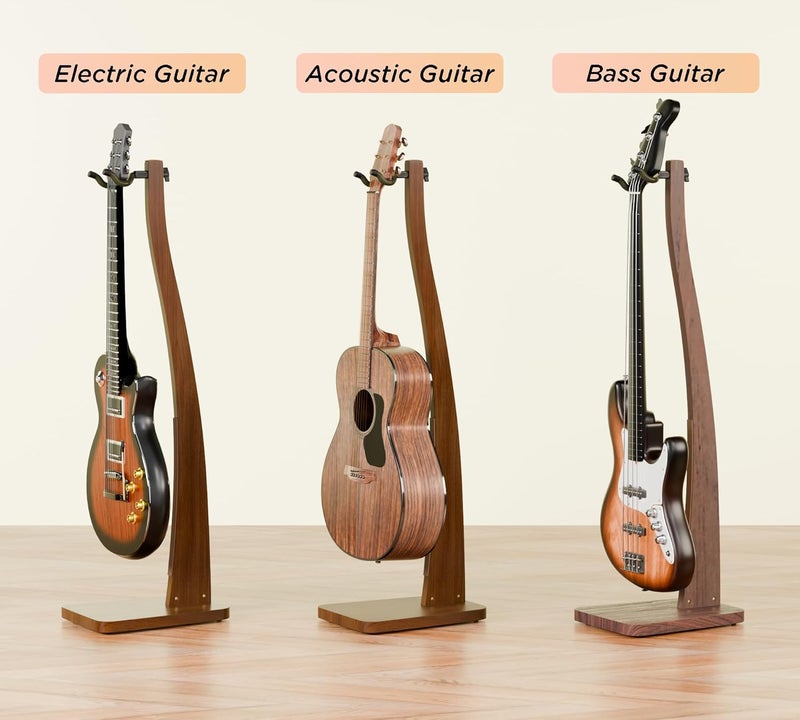 DIDA Guitar Stand, Acoustic Guitar Stand Floor, Premium Solid Wood Guitar Stand, Single Guitar Holder Stand for Acoustic Guitar, Electric Guitar, Bass Guitar, Semi Curved Hanging Guitar Stands for Studio, Living Room, American Black Walnut - Image 4